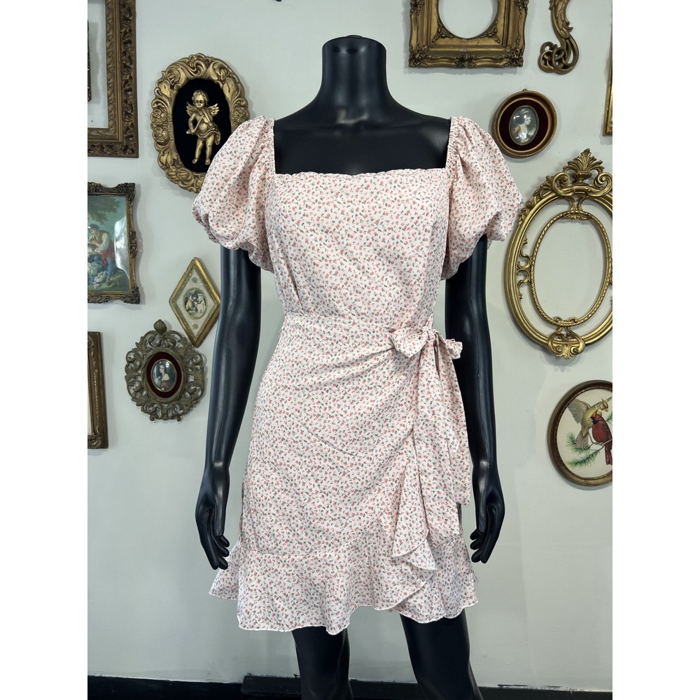 Princess Polly Pink Floral Puff Sleeve Mini Dress Size US 8